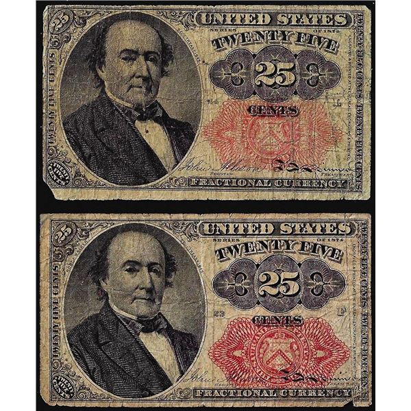 Lot of (2) 1874 Twenty-Five Cents Fifth Issue Fractional Currency Notes