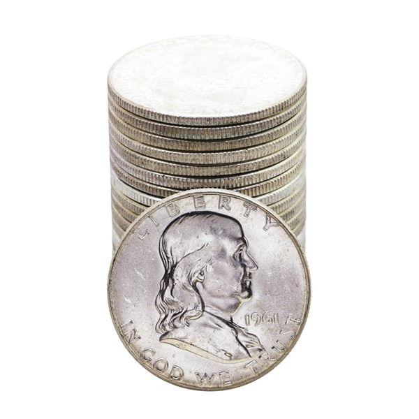 Roll of (20) Brilliant Uncirculated 1961 Franklin Half Dollar Coins