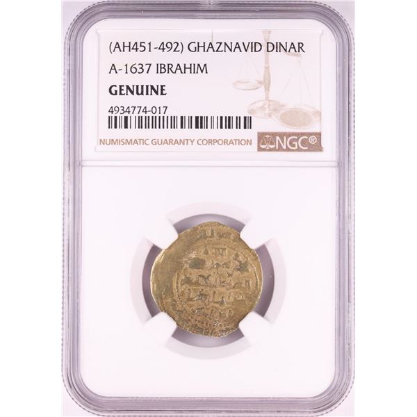 AH451-492 Ghaznavid Dinar A-1637 Ibrahim Gold Coin NGC Genuine