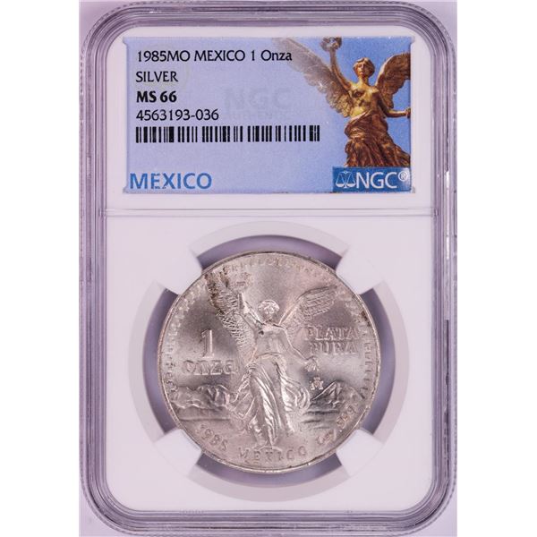 1985Mo Mexico 1 Onza Libertad Silver Coin NGC MS66