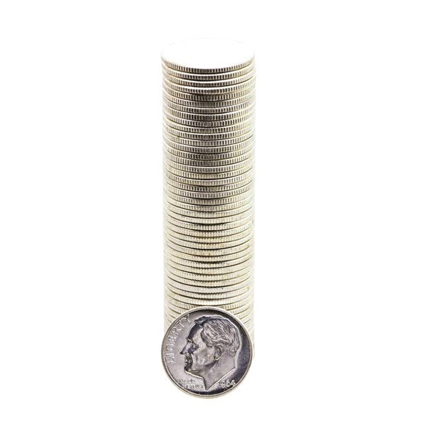Roll of (50) Brilliant Uncirculated 1964-D Roosevelt Dime Coins