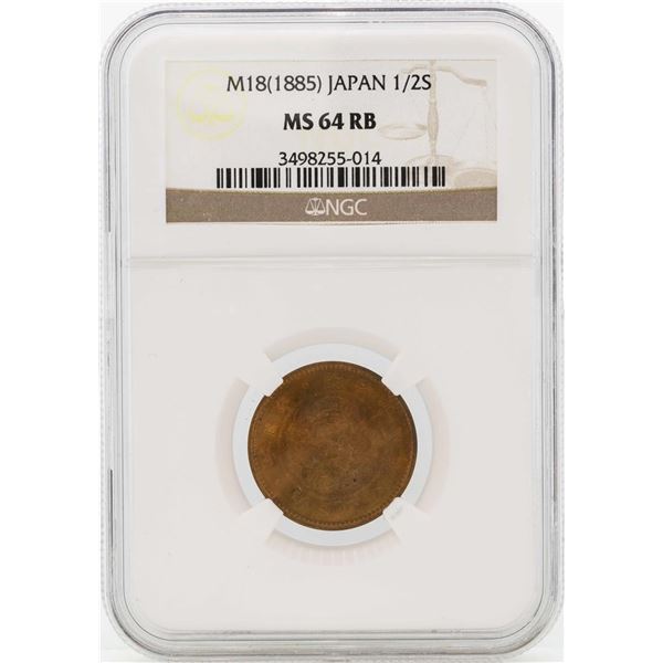 M18(1885) Japan 1/2 Sen Copper Coin NGC MS64RB