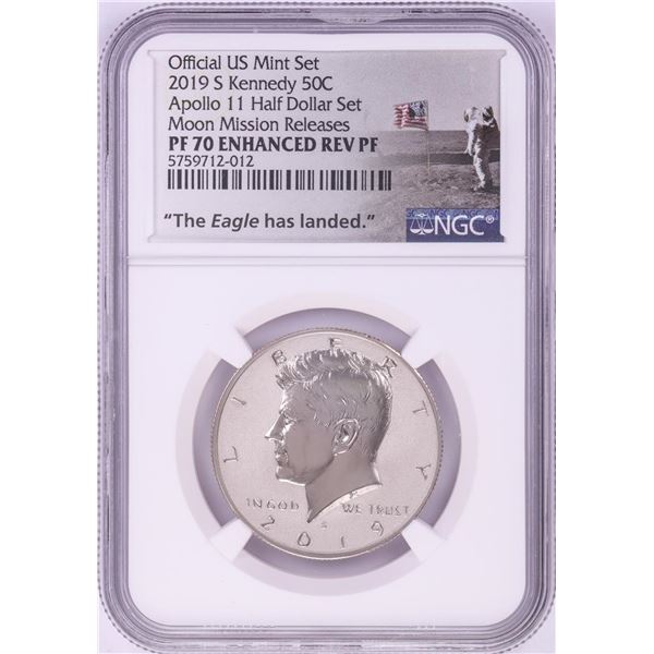 2019-S Proof Kennedy Half Dollar Coin NGC PF70 Enhanced Reverse Apollo Moon Releases