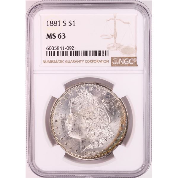 1881-S $1 Morgan Silver Dollar Coin NGC MS63 Nice Toning