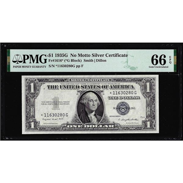 1935G No Motto Silver Certificate STAR Note Fr.1616* PMG Gem Uncirculated 66EPQ