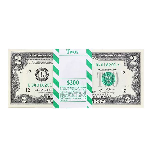 Pack of (100) Consecutive 2013 $2 Federal Reserve STAR Notes San Francisco