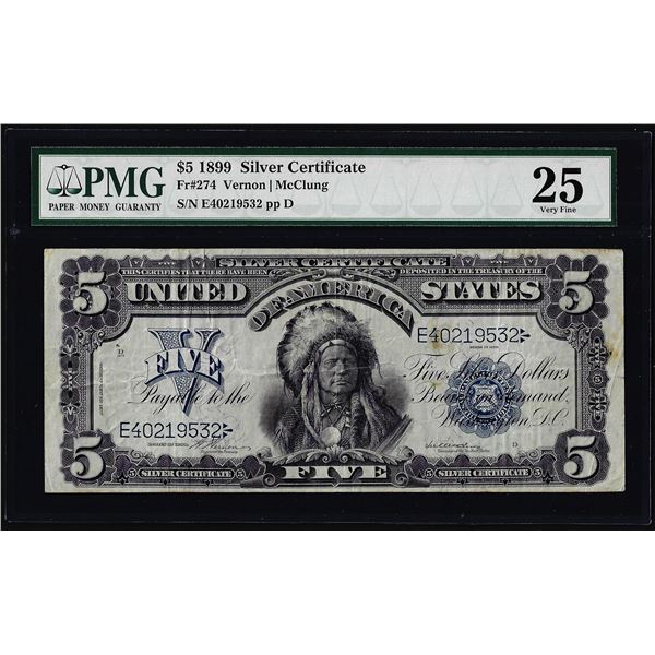 1899 $5 Indian Chief Silver Certificate Note Fr.274 PMG Very Fine 25