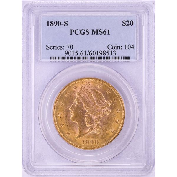 1890-S $20 Liberty Head Double Eagle Gold Coin PCGS MS61