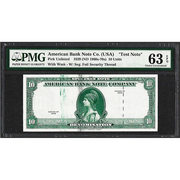 1929 10 Unit American Bank Note Co. "Test Note" PMG Choice Uncirculated 63EPQ