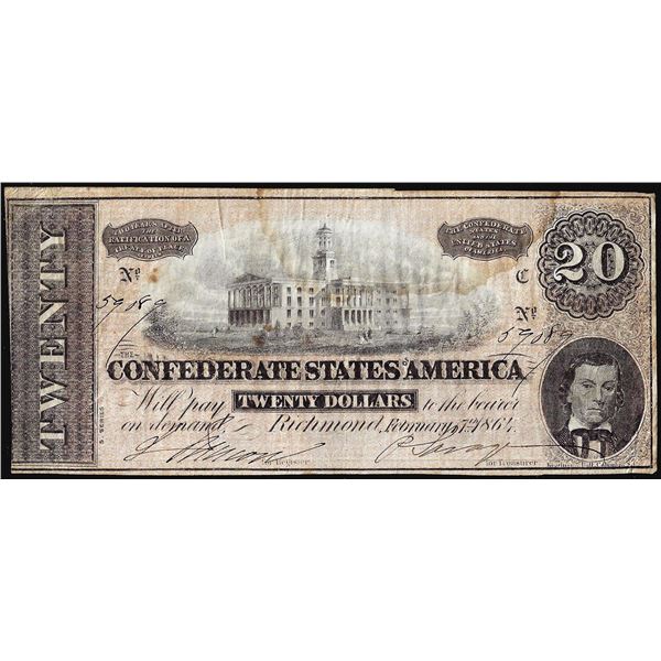 1864 $20 Confederate States of America Note