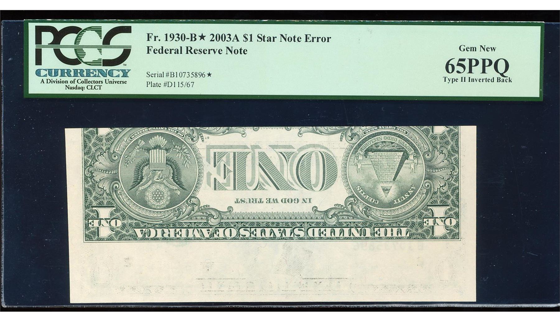 2003A $1 Federal Reserve STAR Note Type II Inverted Back ERROR PCGS Gem ...