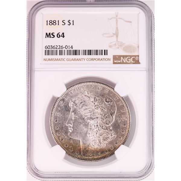 1881-S $1 Morgan Silver Dollar Coin NGC MS64 Great Toning