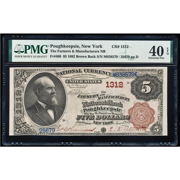1882BB $5 Poughkeepsie, NY CH# 1312 National Note PMG Extremely Fine 40EPQ