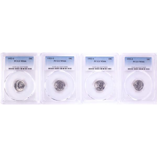 Lot of (4) 1953-S Roosevelt Dime Coins PCGS MS66
