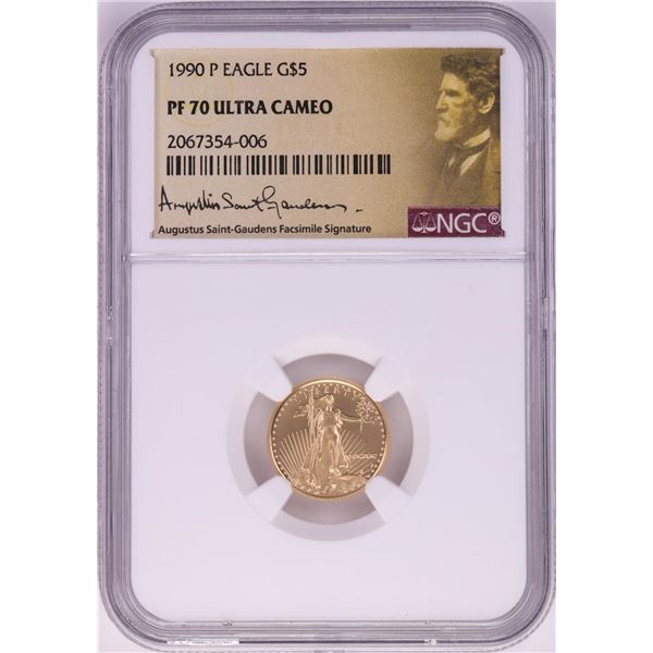 1990-P $5 Proof American Gold Eagle Coin NGC PF70 Ultra Cameo