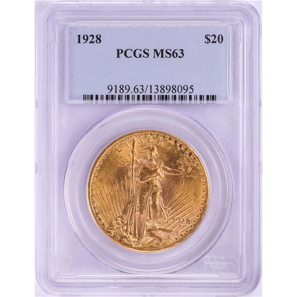 1928 $20 St. Gaudens Double Eagle Gold Coin PCGS MS63