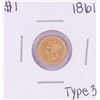 Image 1 : 1861 Type 3 $1 Liberty Head Gold Coin