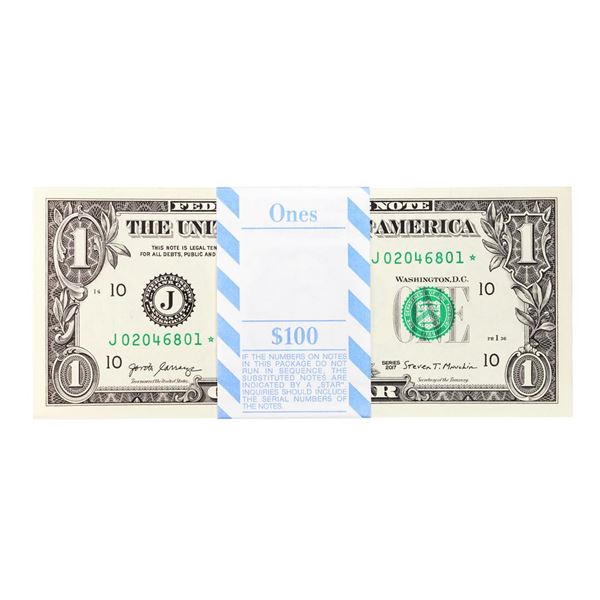 Pack of (100) Consecutive 2017 $1 Federal Reserve STAR Notes Kansas City