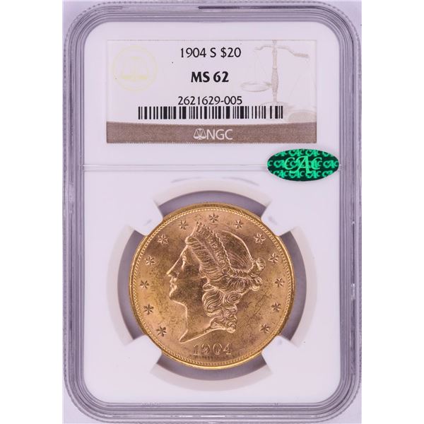 1904-S $20 Liberty Head Double Eagle Gold Coin NGC MS62 CAC