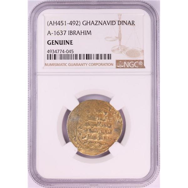 AH451-492 Ghaznavid Dinar A-1637 Ibrahim Gold Coin NGC Genuine
