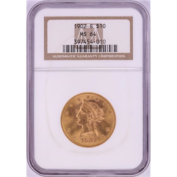 1902-S $10 Liberty Head Eagle Gold Coin NGC MS64