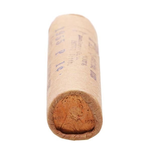 Original Bank Wrapped Roll of (50) Brilliant Uncirculated 1955 Lincoln Wheat Cent Coins