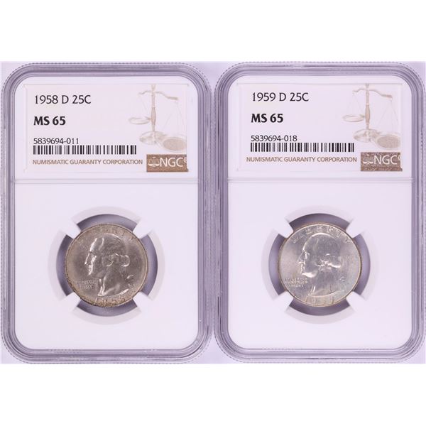Lot of 1958-D & 1959-D Washington Quarter Coins NGC MS65
