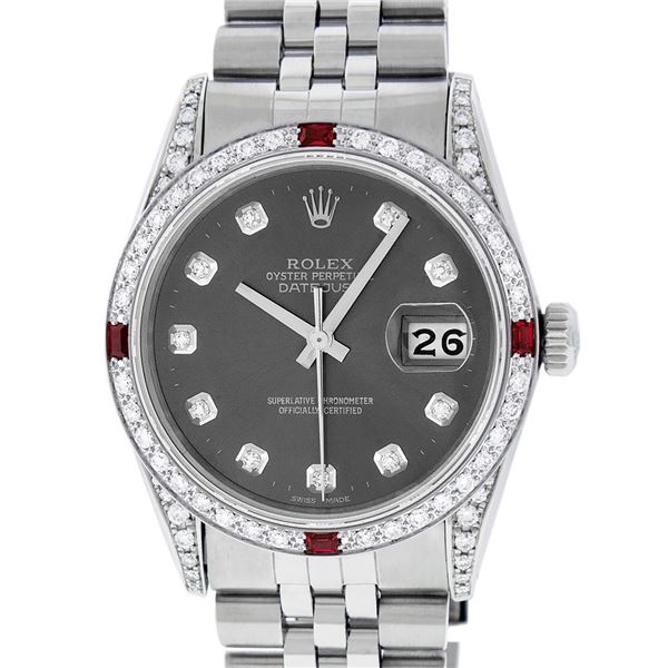 Rolex Men's Stainless Steel Diamond & Ruby Datejust Wristwatch
