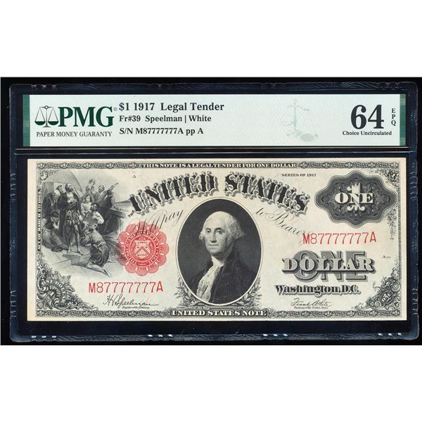 1917 $1 Legal Tender Note Fr.39 PMG Choice Uncirculated 64EPQ