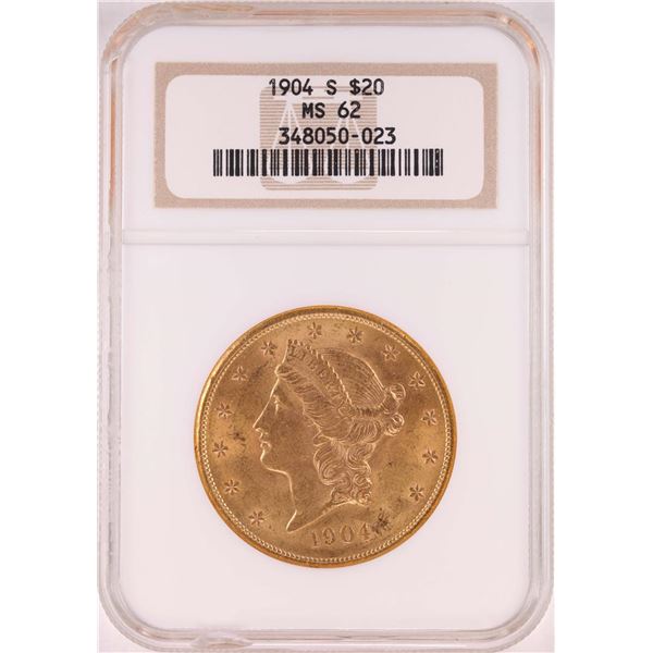 1904-S $20 Liberty Head Double Eagle Gold Coin NGC MS62 - Chipped Slab