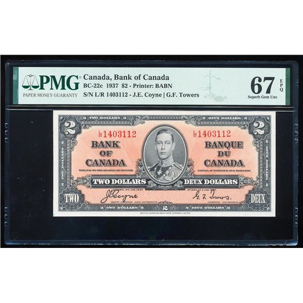 1937 $2 Bank of Canada BC-22c PMG Superb Gem Uncirculated 67EPQ