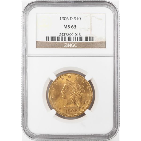 1906-D $10 Liberty Head Eagle Gold Coin NGC MS63