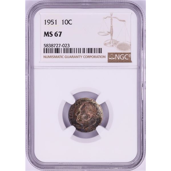1951 Roosevelt Dime Coin NGC MS67 Nice Toning