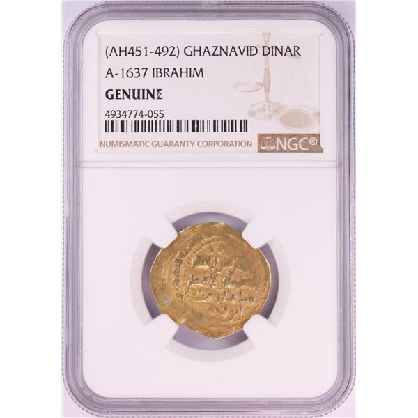 AH451-492 Ghaznavid Dinar A-1637 Ibrahim Gold Coin NGC Genuine