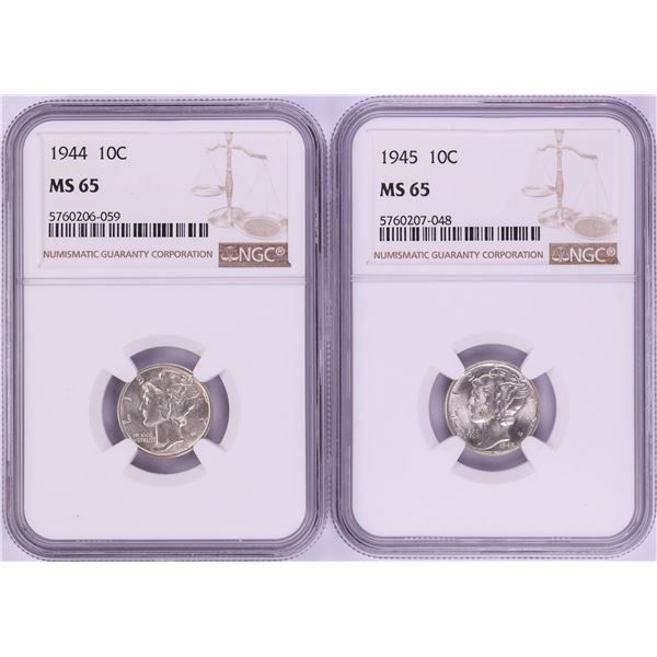 Lot of 1944-1945 Mercury Dime Coins NGC MS65