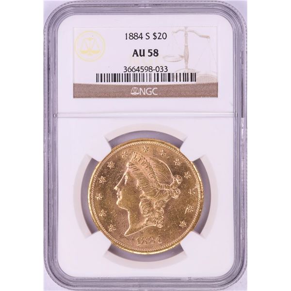 1884-S $20 Liberty Head Double Eagle Gold Coin NGC AU58