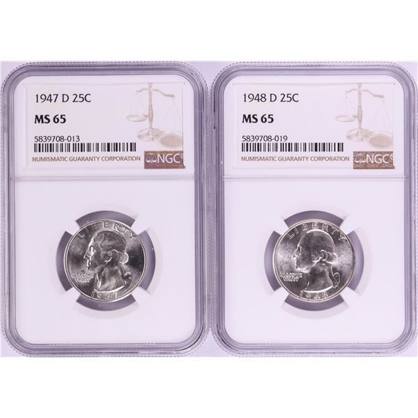 Lot of 1947-D & 1948-D Washington Quarter Coins NGC MS65