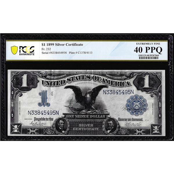 1899 $1 Black Eagle Silver Certificate Note Fr.232 PCGS Extremely Fine 40PPQ