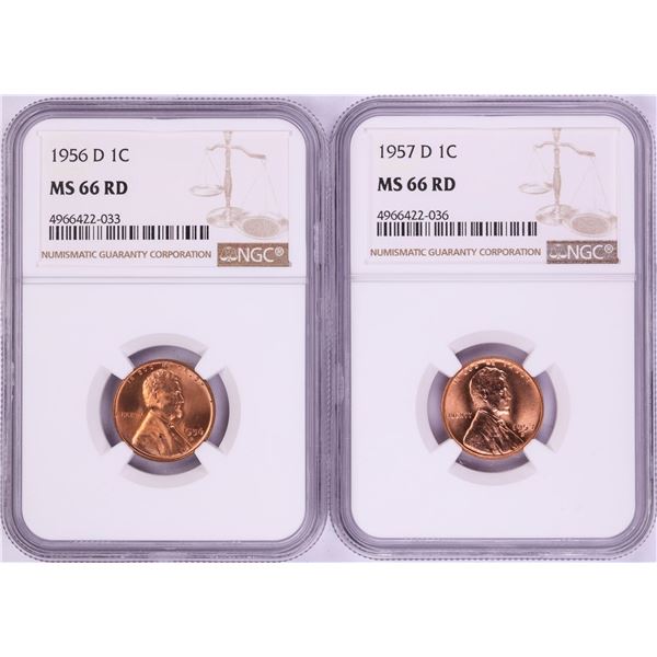 Lot of 1956-D & 1957-D Lincoln Wheat Cent Coins NGC MS66RD