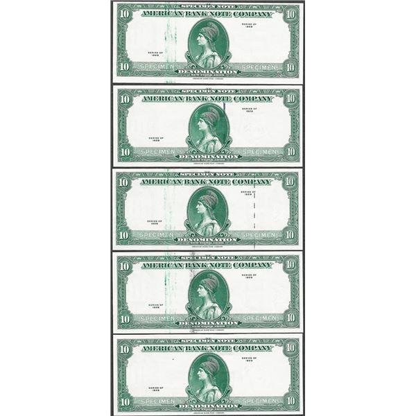 Lot of (5) Different 1929 Ten Unit American Bank Note Company Test Notes
