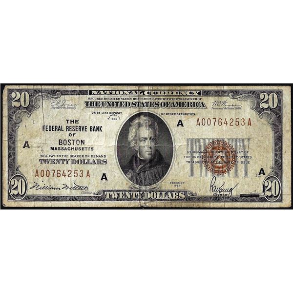 1929 $20 Federal Reserve Bank Note Boston