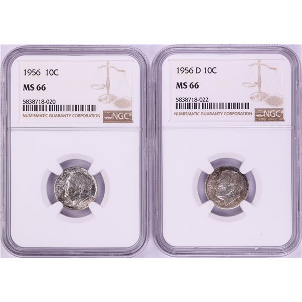 Lot of 1956 & 1956-D Roosevelt Dime Coins NGC MS66