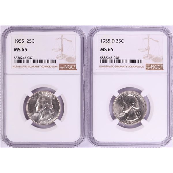 Lot of 1955 & 1955-D Washington Quarter Coins NGC MS65