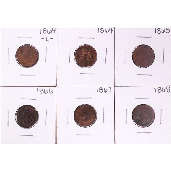 Set of 1864 -1868 Indian Head Cent Coins Including 1864-L