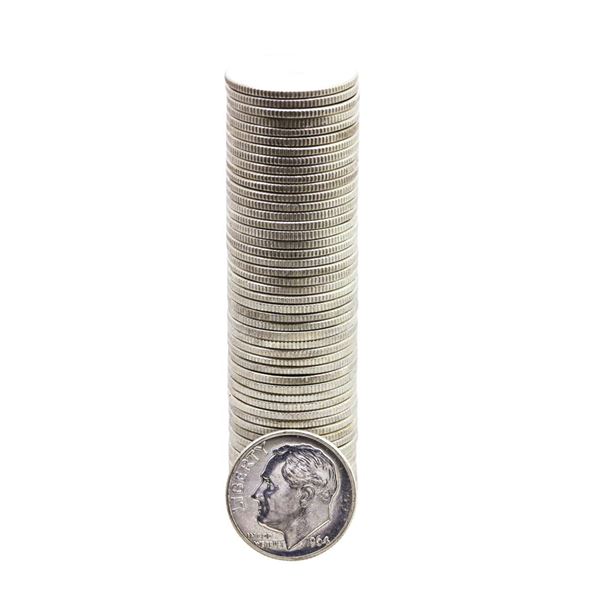 Roll of (50) Brilliant Uncirculated 1964-D Roosevelt Dime Coins