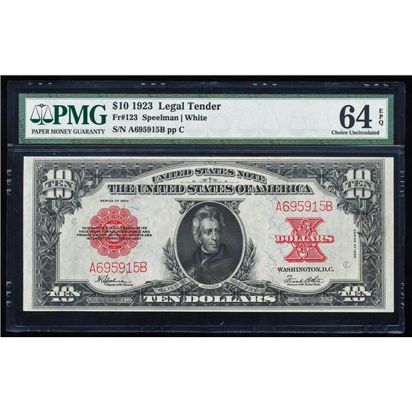 1923 $10 'Poker Chip' Legal Tender Note Fr.123 PMG Choice Uncirculated 64EPQ