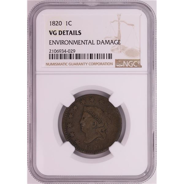 1820 Coronet Head Large Cent Coin NGC VG Details