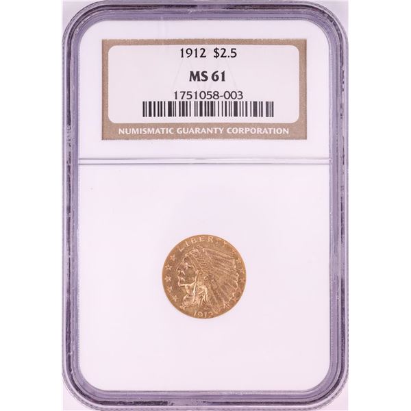 1912 $2 1/2 Indian Head Quarter Eagle Gold Coin NGC MS61