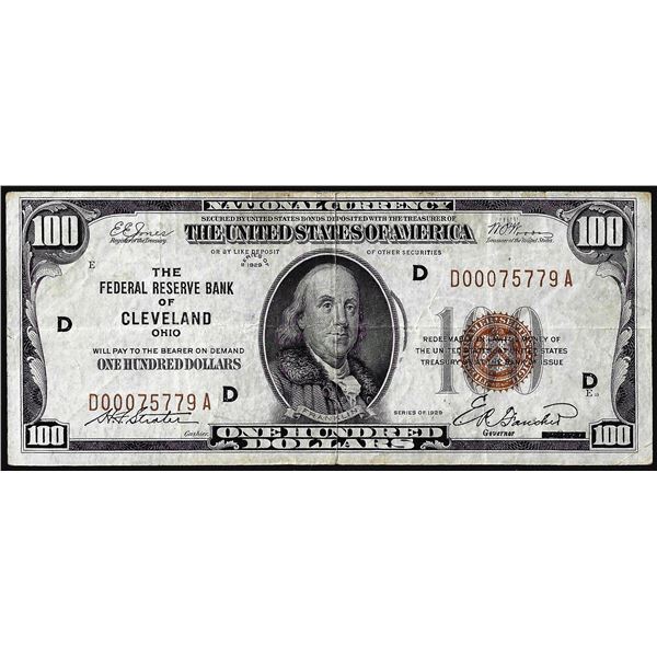 1929 $100 Federal Reserve Bank Note Cleveland