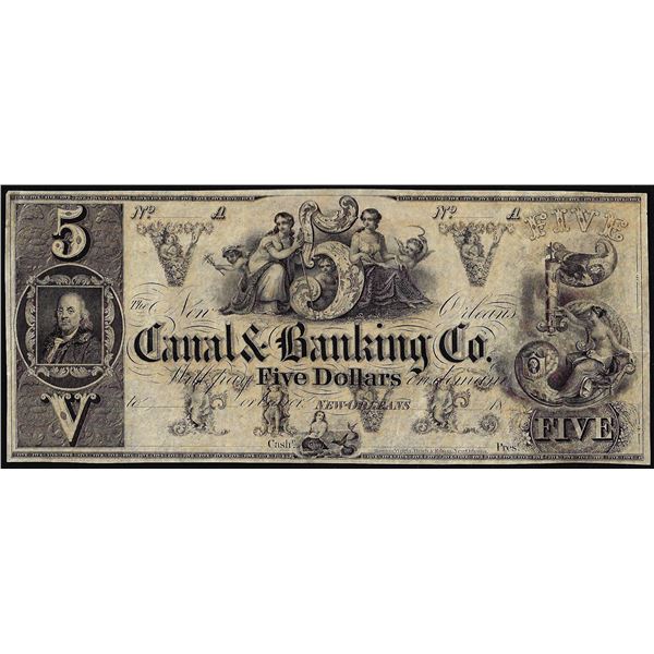 1800's Canal & Banking Co. New Orleans Obsolete Bank Note